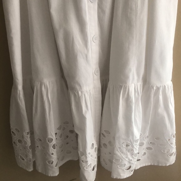 French Connection White Ancolie Border Button Front Sleeveless Eyelet Mini Dress - Picture 5 of 12